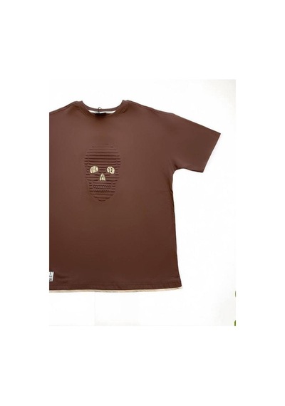 Carinos Çocuk Pamuklu Oversize Kuru Kafa Desenli Tshirt-14618 Kahverengi