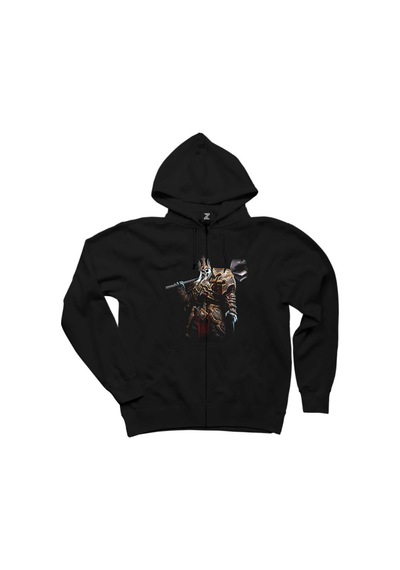 Diablo King Leoric Siyah Fermuarlı Kapşonlu Sweatshirt Siyah