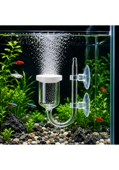 Cam Akvaryum Oksijen Difüzörü Vantuzlu Hava Taşı Nano Air Stone İnce Kabarcık Üreten Balık Tankı O2 Difüzörü