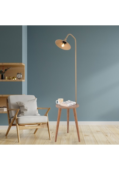 Clifferd Eskitme Başlıklı Ahşap Sehpalı Modern Ayaklı Abajur Lamba Ahşap Lambader