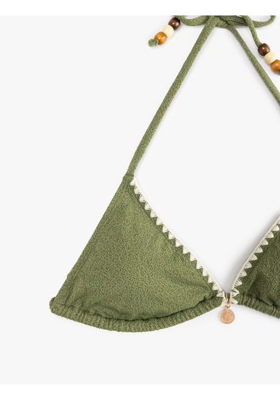 Koton Astarlı Kroşe Detaylı Boncuklu Üçgen Bikini Üstü Haki 5sak10081mm Haki