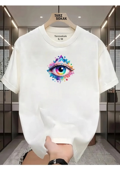 Startmore Unisex Kod 12 Eyelash Desen T-shirt Beyaz