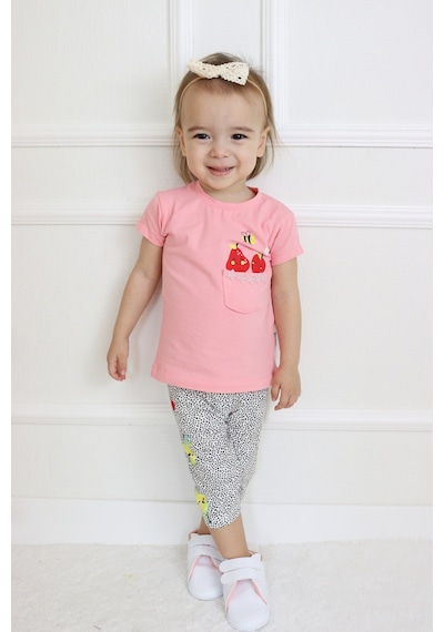 Harika Kids Kız Bebek Kaprili Kısa Kollu Kiraz Baskılı Yazlık Basic Alt-üst Takım 6-24 Ay 001