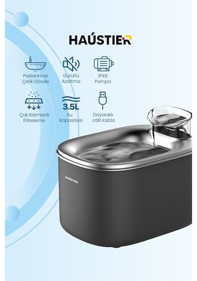 Wf007l Otomatik Kedi Su Sebili, 3.5lt Geniş Hazne, Bpa Içermez, Metal Tabla, Ultra Sessiz