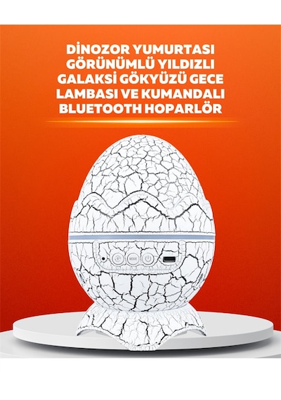 Dinozor Yumurtası Tasarımlı Projektörlü Gece Lambası - Lisinya Beyaz 46289065