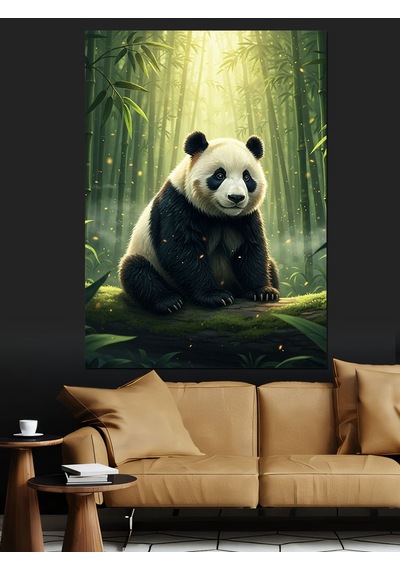 Ahşap Tablo Sevimli Oturan Panda Yavrusu İnsan Figürlü Tablolar