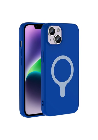Maks Technology iPhone Uyumlu 14 Kılıf M-safe Şarj Özellikli Mkst Aris Silikon Kapak - Saks Mavi