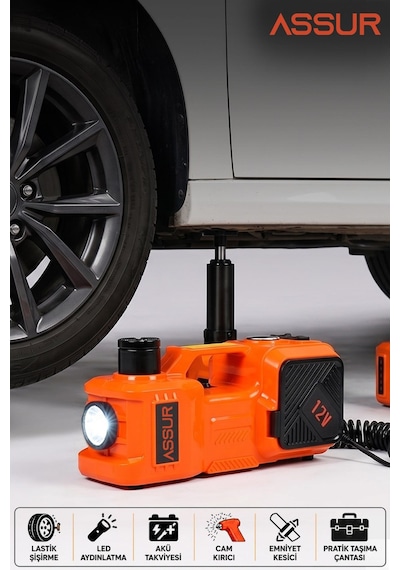 Assur 5'i 1 Arada 5 Ton Hidrolik Kriko 12v Hava Kompresörü & Bijon Sökme Sıkma Makinesi-3285