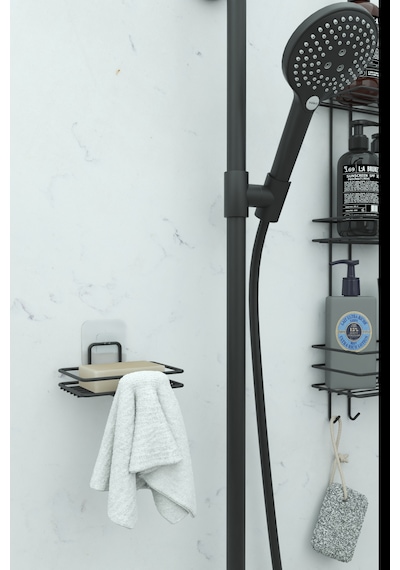 Yapışkanlı 2 Li Set Sabunluk Banyo Mutfak Lavabo Metal Katı Sabunluk Siyah Siyah