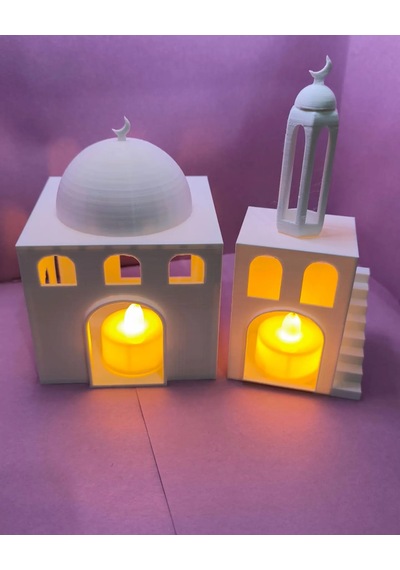 Beyaz Cami Mumluk Şık Dekarosyon 2 Adet Tealiğht Mum ile Birlikte