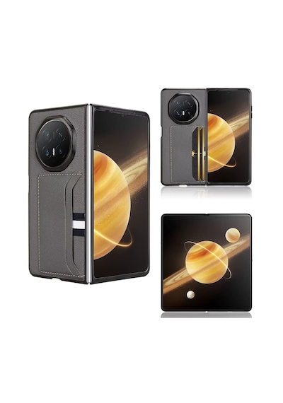 Microcase Honor Magic V6 İle Uyumlu Kartlıklı Deri Kaplama Kılıf-al5120 Gri