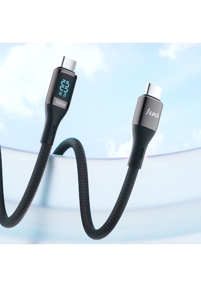 Juo 100W 5A Qc4.0 Dijital Led Ekranlı E-mark Çipli Usb Pd Type-c Hızlı Şarj ve Data Kablosu 1M