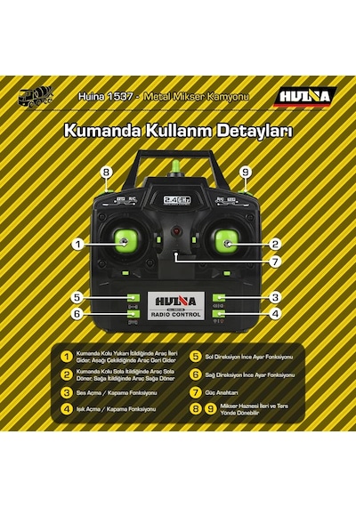 Huına 1537 1/14 12ch Profesyonel Rc Uzaktan Kumandalı İş Makinesi Metal Beton Mikser Çimento Kamyonu İnşaat Aracı Mixer Truck - Sesli Ve Işıklı