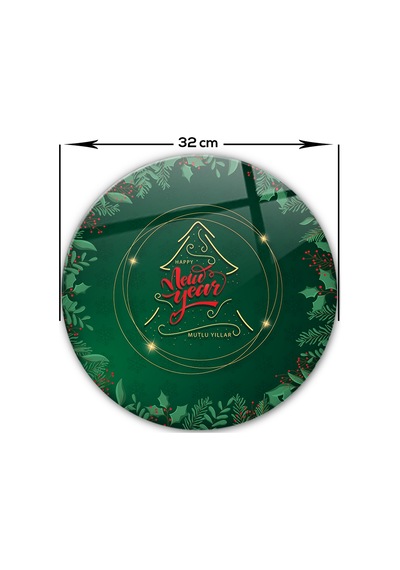 Decorita Cam Kesme Tablası|Happy New Year-Yeşil|Çap32cm