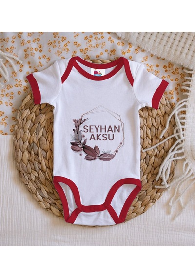 Bk Gift Bk Kids Kişiye Özel Çiçek Tasarımlı Kırmızı Bebek Body Zıbın-13