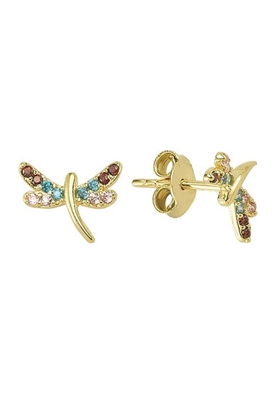 Goldkupe 14 Ayar Gökkuşağı Firuze Modeli Taşlı Yusufçuk Altın Küpe 1,08 Gr-831