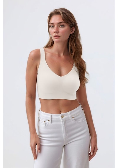 Cottonhill Seamless Bra - Curve Krem Lazer Kesim Dikişsiz Toparlayıcı Büyük Beden Kadın Sütyen