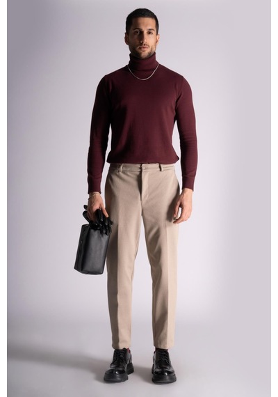 Beli Yarım Lastikli Slim Fit Chino Crop Pantalon Bej Bej