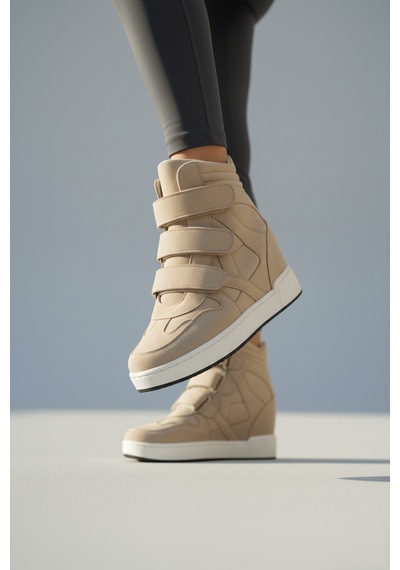 Fox Shoes V367856002 Bej Süet Gizli Topuklu Cırtlı Spor Bot Bej