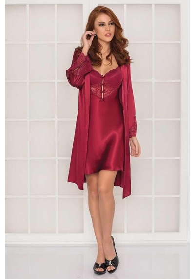 Pierre Cardin 2li Saten Kısa Gecelik Sabahlık 4300 001