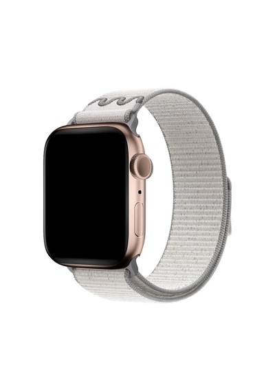Caseonn Apple Watch Uyumlu Series 7 45mm Kordon Dikişli Spor Cırtlı Kumaş Kayış Beyaz Gri