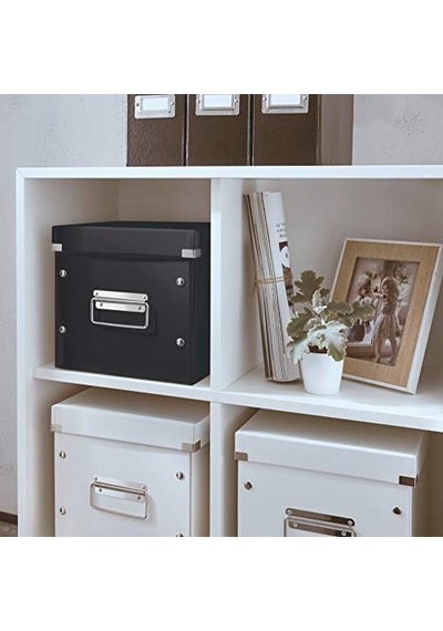 Rın Kapaklı Derin Saklama Kutusu Siyah Çelik Ahşap Minimalist 22 X 22 X 11 Cm Çok Renkli