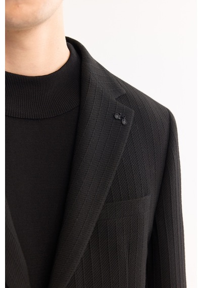 Avva Erkek Siyah Mono Yaka Bi-stretch Hafif Çizgili Blazer Comfort Slim Fit Ceket A52y4004 Avva Erkek Siyah Mono Yaka Bi-stretch Hafif Çizgili Blazer Comfort Slim Fit Ceket A52y4004