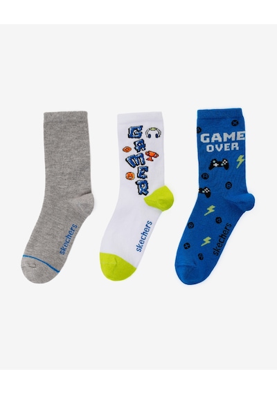 Skechers 3'lü Paket Funny Feet Uzun Çorap Büyük Erkek Çocuk Beyaz-gri-mavi Sk2520125-3474