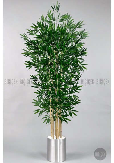 Yapay Bambu Ağacı 170cm Gümüş Metal Saksıda H