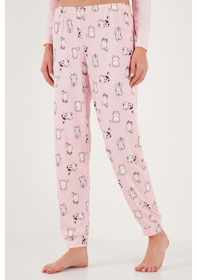 Lela Streç Regular Fit Beli Lastikli Bisiklet Yaka Bayan Pijama Takımı 65714101 Açık Pembe