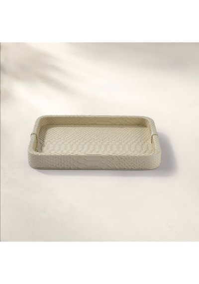 Cleo Krokodil Dekoratif Deri Tepsi Bej 30x23x3 Cm Çok Renkli