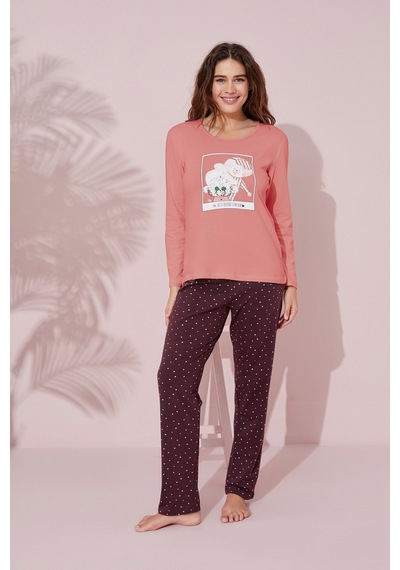 Siyah İnci Pamuklu Örme Pijama Takım 24241103 Koyu Somon