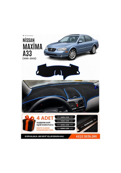 Nissan Maxima A33 1999-2003 Uyumlu Torpido Örtüsü, Torpido Kılıfı - Siyah-mavi - Nı006