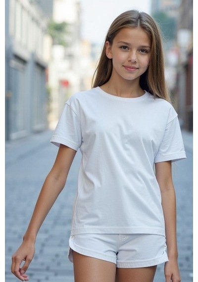 Cloise Beyaz Çocuk T-shirt Kız Erkek Unisex %100 Pamuk Beyaz