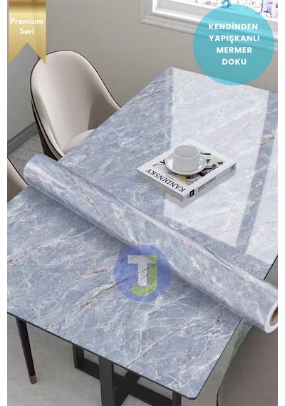 Technojet Kendinden Yapışkanlı Mermer Desen Folyo Mutfak Banyo Tezgah Duvar Kaplama 60cmx100cm Gri