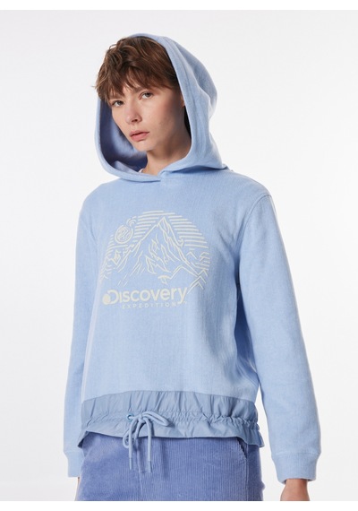 Discovery Expedition Mavi Kadın Kapüşon Relaxed Baskılı Sweatshirt D4wl-swt3050