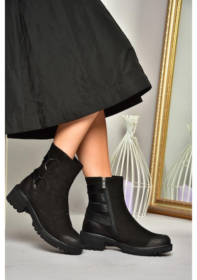 Fox Shoes T654047101 Siyah Hakiki Deri Nubuk Kadın Bot Siyah-Nubuk Siyah
