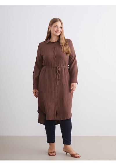 Lcwaıkıkı Classic Kahverengi Dokulu Oversize Kadın Gömlek Tunik