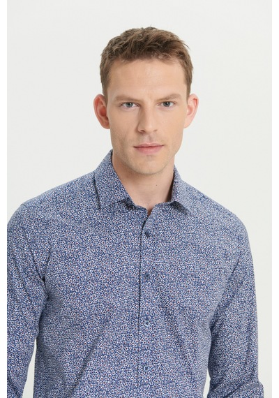 AC&Co / Altınyıldız Classics Erkek Mavı Beyaz Pamuklu Slim Fit Dar Kesim Klasik Yaka Baskılı Gömlek AC&Co / Altınyıldız Classics Erkek Mavı Beyaz Pamuklu Slim Fit Dar Kesim Klasik Yaka Baskılı Gömlek