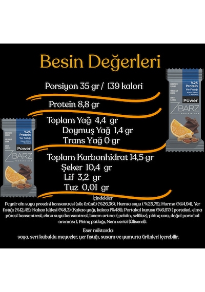 Zbarz Power Portakal Kakao Yer Fıstıklı Protein Bar 12 x 35 G