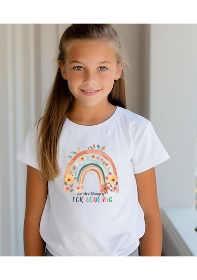 Aselinda Back To School Baskılı Unisex Çocuk Tişört-okula Dönüş Baskılı Çocuk Tişört Beyaz