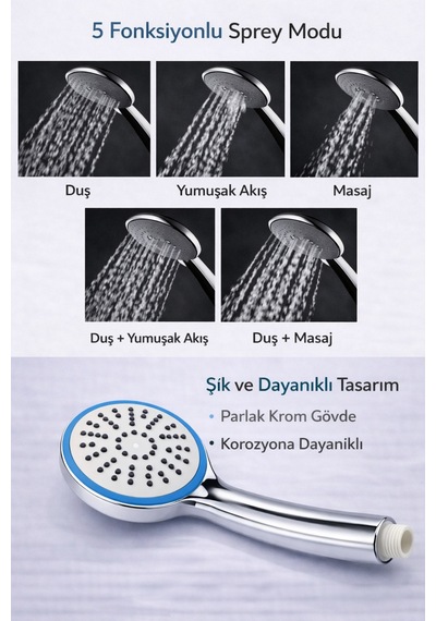 5 Fonksiyonlu Duş Başlığı Mavi Sac Diğer