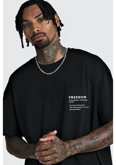 Unisex Örme Fredoom Basklı Siyah T-shirt. Siyah