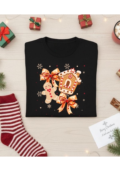 Aselinda Yeni Yıl Christmas Temalı Baskılı Aile Kombin Tişört Kombin Yapmak İçin Ürün Ekleyiniz Siyah