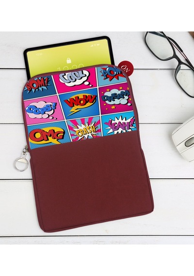 Bk Gift Pop Art Tasarımlı Taşınabilir Koruyucu Tablet Kılıfı & Organizer Çanta - Bordo-12