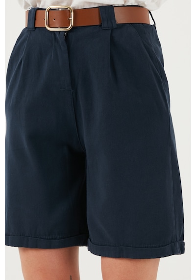 Lela Pamuklu Relaxed Fit Yüksel Bel Kemerli Gabardin Short Bayan Şort 668Yp4710 Lacivert