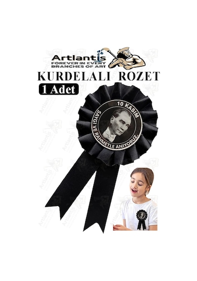 10 Kasım Atatürk Kurdelalı Rozet 1 Adet Siyah Yaka Rozeti Çocuk Bayram Etkinlik 15 Cm Kokart