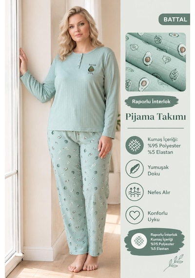 Boyraz Lindros Kadın Düğme Yaka Raporlu İnterlok Kışlık Battal Pijama Takımı 02797 - 1 Adet Yeşil Boyraz Lindros Kadın Düğme Yaka Raporlu İnterlok Kışlık Battal Pijama Takımı 02797 - 1 Adet Yeşil