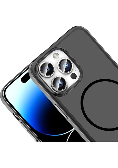 iPhone Uyumlu 14 Pro Max Kılıf Magsafe Şarj Özellikli Ultra İnce Mat Soft Lora Pc Kapak Siyah