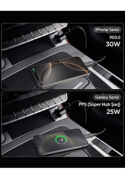 Spigen 30w Usb-c Araç İçi Hızlı Şarj Aleti Samsung Pps Güç Adaptörü Type-c Pd 3.0 Ev301 - Acp08699 Siyah